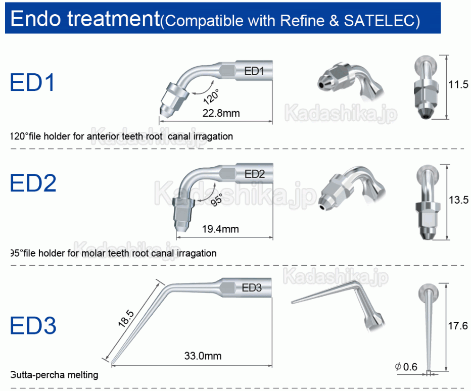 10本 Refine 超音波スケーラーチップ エンド用超音波チップ (Woodpecker EMS対応)