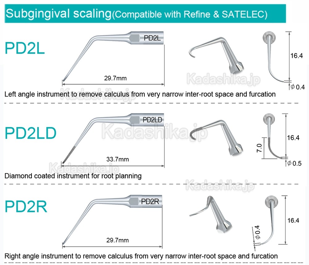 5本 Refine® 超音波スケーラーチップ ペリオ用超音波チップ (SATELEC NSK DTE GNATUSと互換性あり)