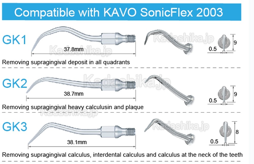 5本 Refine® エア スケーラー チップ GK1 GK2 GK3 GK4 GK5(KAVO SONICflexと互換性あり)