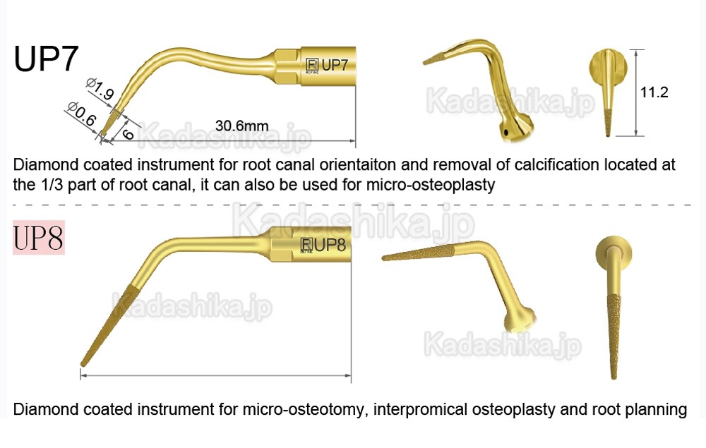 歯科用ピエゾサージェリー手術チップ UP1 UP2 UP3 UP4 UP5 UP6 UP7/8 (Mectron Woodpecker Silfradentと互換性あり)