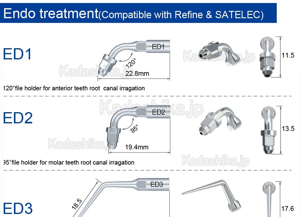 5本 Refine® 超音波スケーラーチップ エンド用超音波チップ(SATELEC NSK DTE GNATUSと互換性あり)